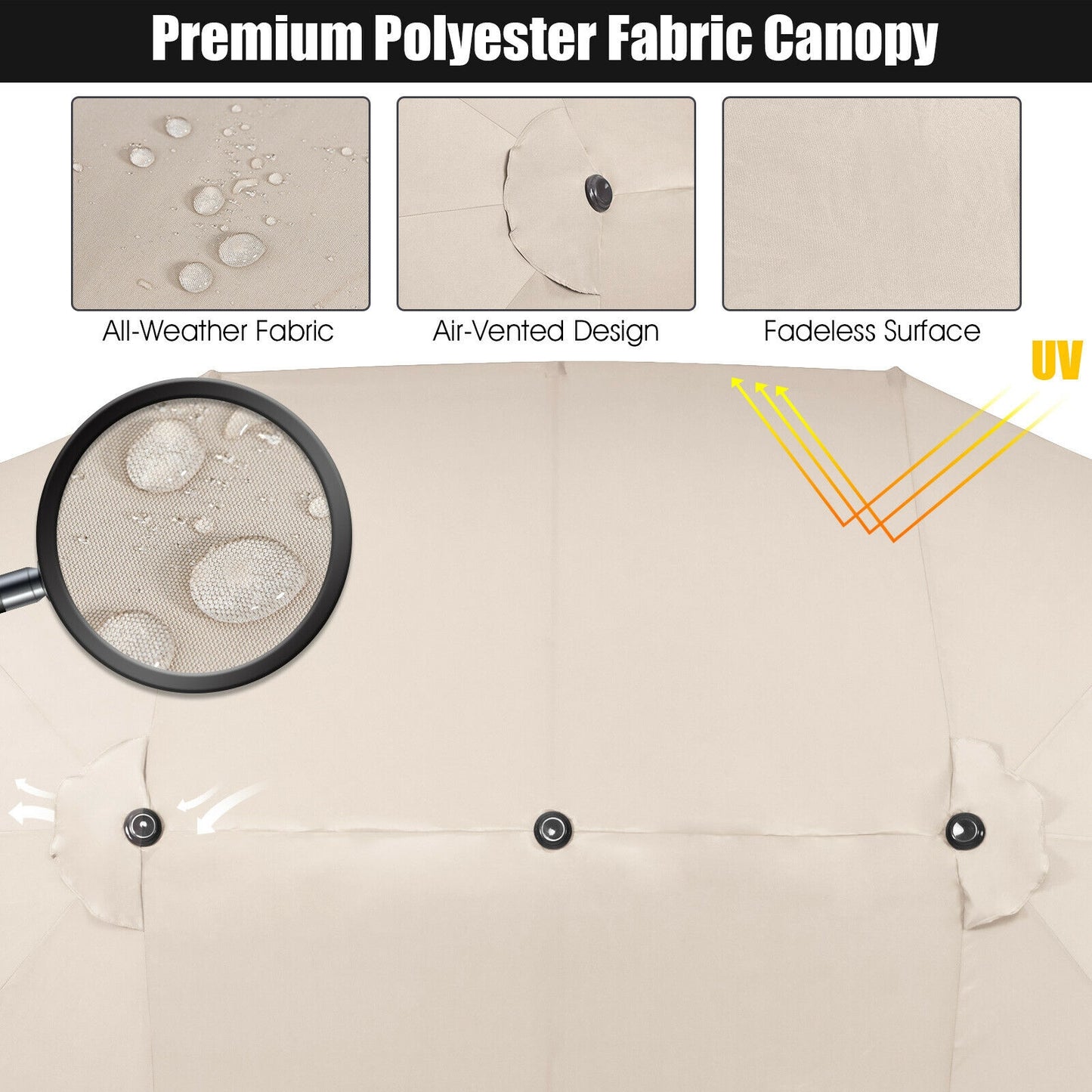 15 Feet Patio Double-Sided Umbrella with Hand-Crank System-Beige Kids Crystal