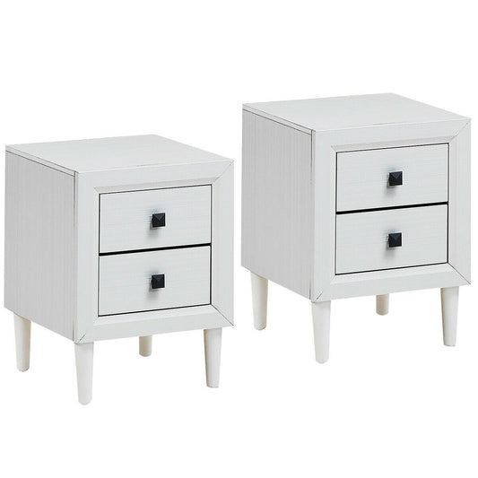 2Pcs Multipurpose Retro Nightstand with 2 Drawers-White Kids Crystal