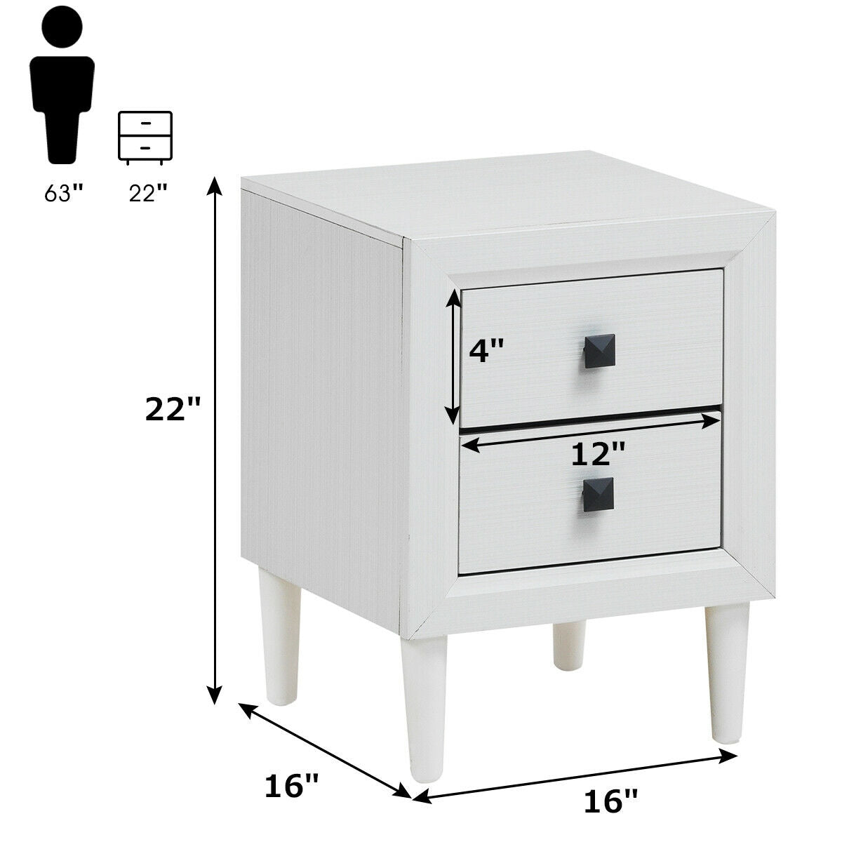 2Pcs Multipurpose Retro Nightstand with 2 Drawers-White Kids Crystal
