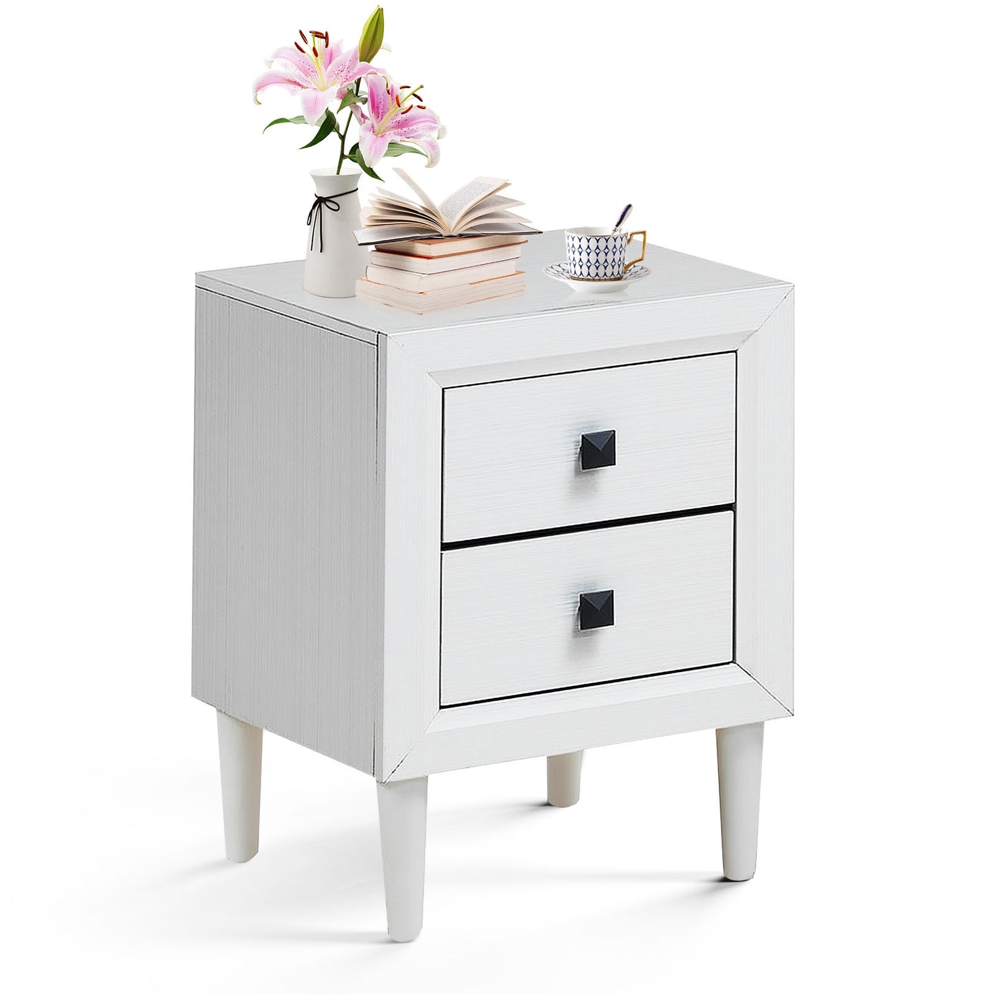 Multipurpose Retro Bedside Nightstand/ End Table with 2 Drawers-White Kids Crystal