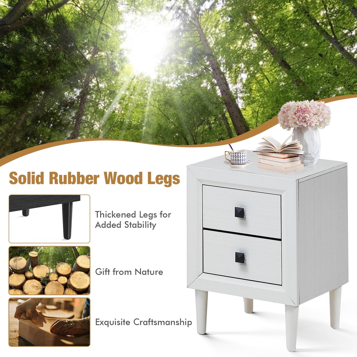 Multipurpose Retro Bedside Nightstand/ End Table with 2 Drawers-White Kids Crystal