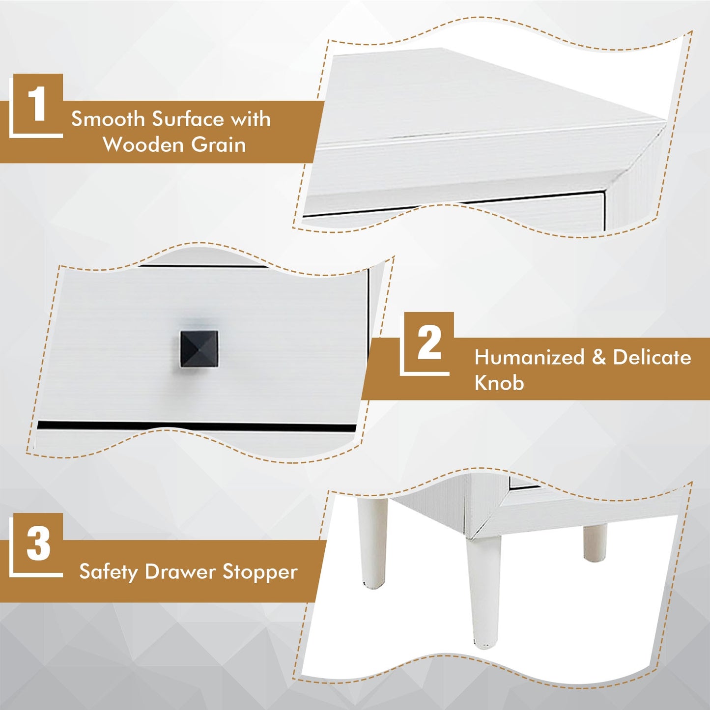 Multipurpose Retro Bedside Nightstand/ End Table with 2 Drawers-White Kids Crystal