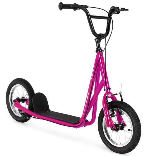 Height Adjustable Kid Kick Scooter with 12 Inch Air Filled Wheel-Pink Kids Crystal
