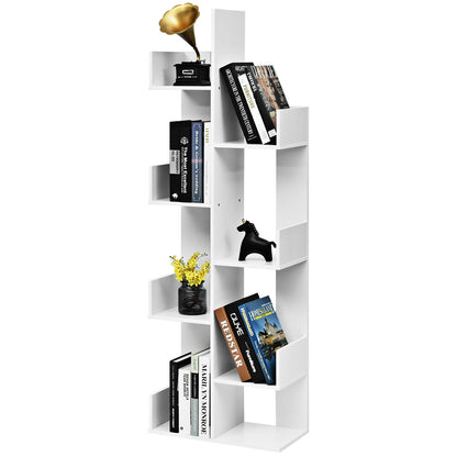 8-Tier Bookshelf Bookcase Space-Saving Storage Rack with 8 Open Compartments-White
