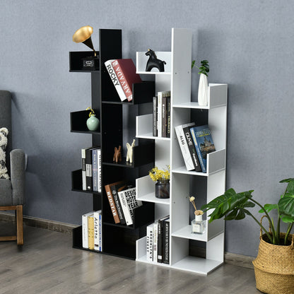 8-Tier Bookshelf Bookcase Space-Saving Storage Rack with 8 Open Compartments-White