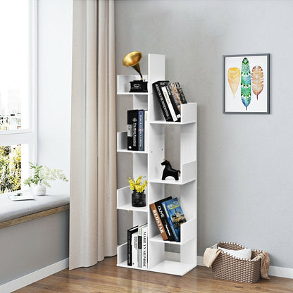 8-Tier Bookshelf Bookcase Space-Saving Storage Rack with 8 Open Compartments-White
