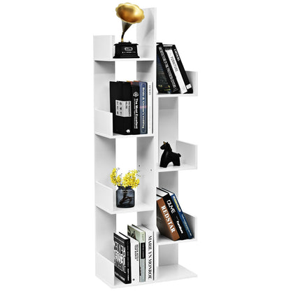 8-Tier Bookshelf Bookcase Space-Saving Storage Rack with 8 Open Compartments-White