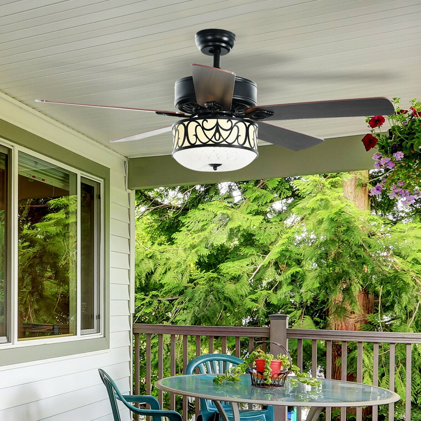 52 Inch Ceiling Fan with Light Reversible Blade and Adjustable Speed-Black Kids Crystal