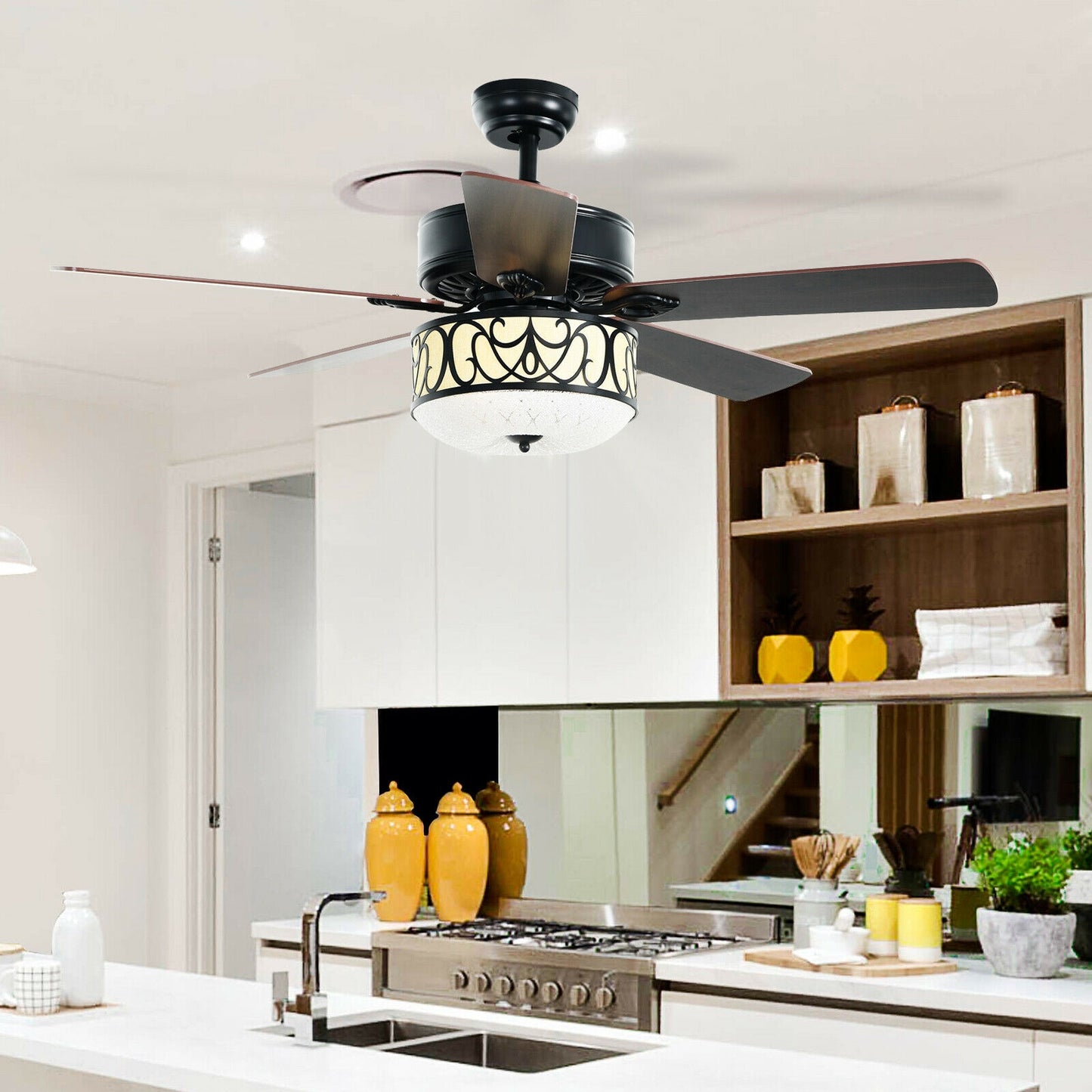 52 Inch Ceiling Fan with Light Reversible Blade and Adjustable Speed-Black Kids Crystal