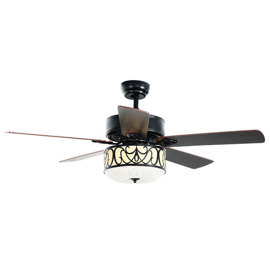 52 Inch Ceiling Fan with Light Reversible Blade and Adjustable Speed-Black Kids Crystal