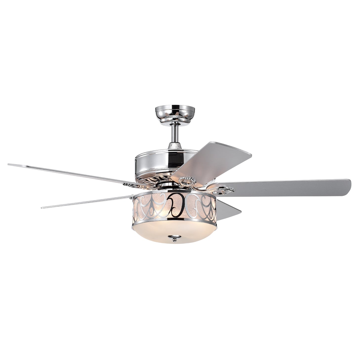 52 Inch Ceiling Fan with Light Reversible Blade and Adjustable Speed-Silver Kids Crystal