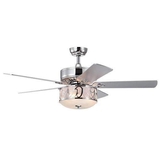 52 Inch Ceiling Fan with Light Reversible Blade and Adjustable Speed-Silver Kids Crystal