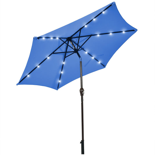 9' Solar LED Lighted Patio Market Umbrella Tilt Adjustment Crank Lift -Blue Kids Crystal