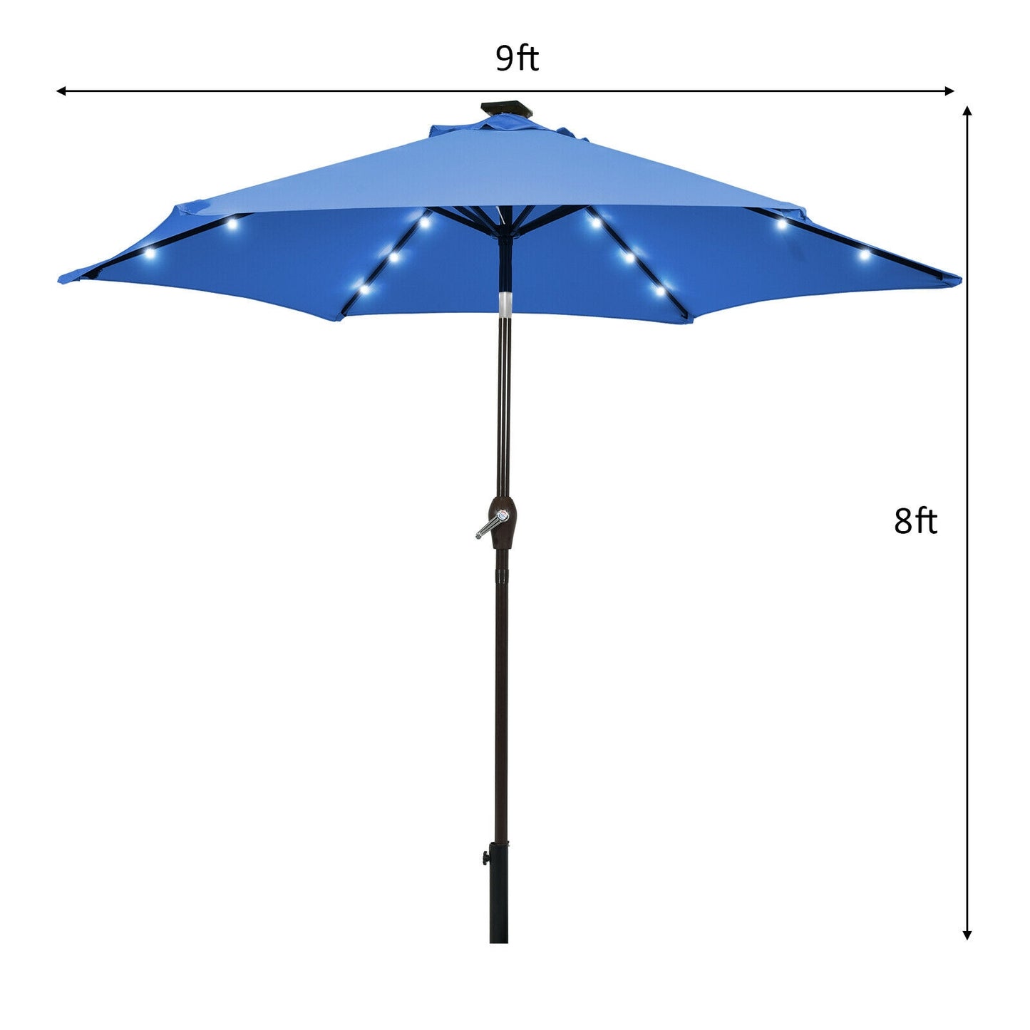 9' Solar LED Lighted Patio Market Umbrella Tilt Adjustment Crank Lift -Blue Kids Crystal
