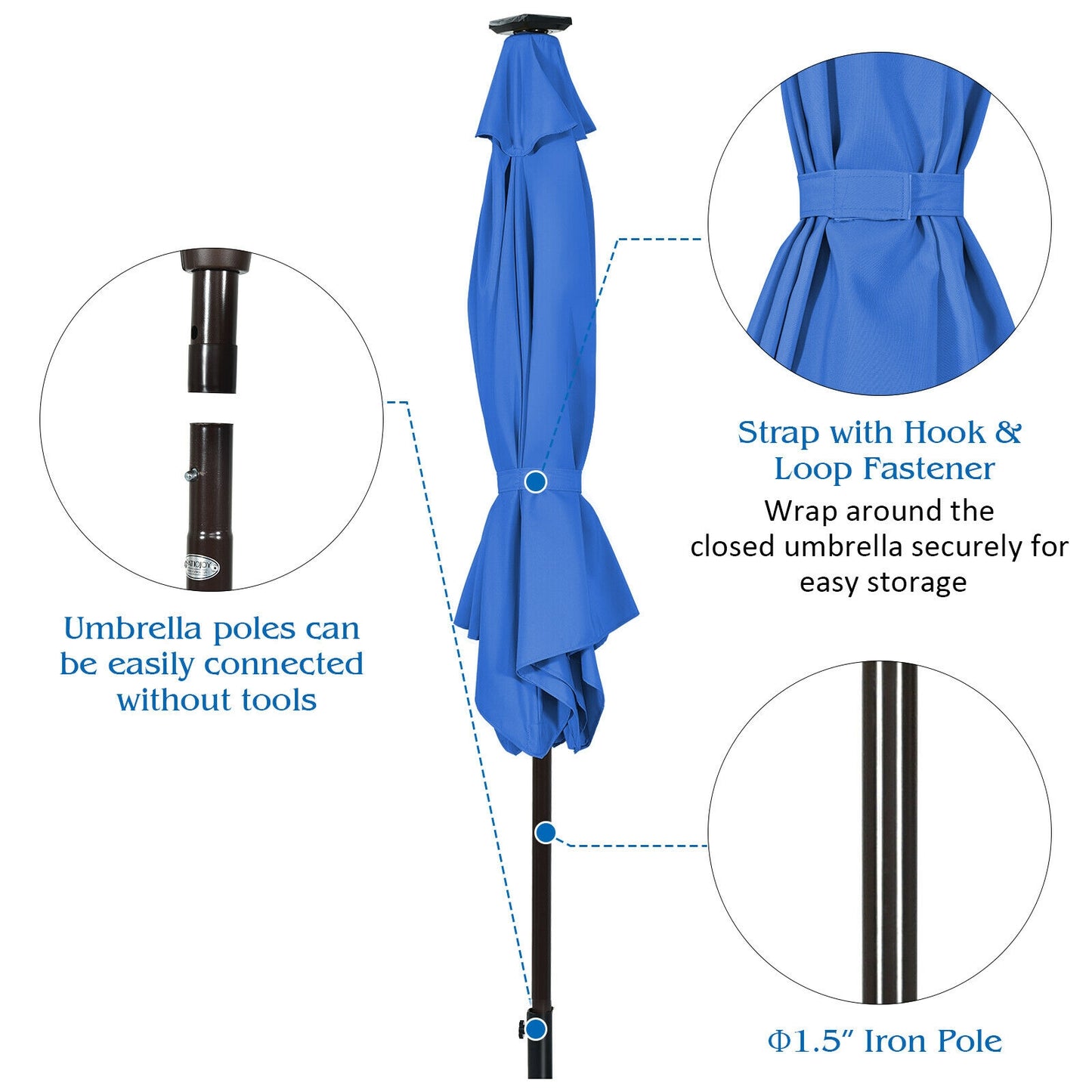 9' Solar LED Lighted Patio Market Umbrella Tilt Adjustment Crank Lift -Blue Kids Crystal