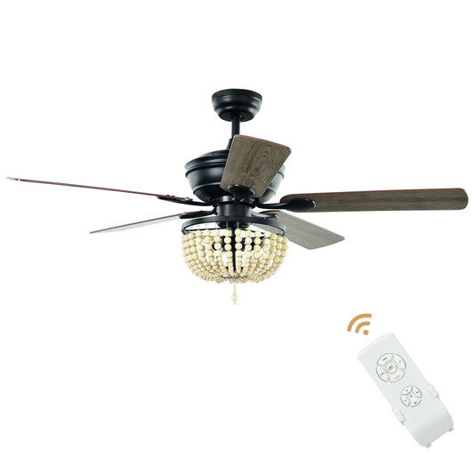 52 Inch Retro Ceiling Fan Light with Reversible Blades Remote Control-Black Kids Crystal