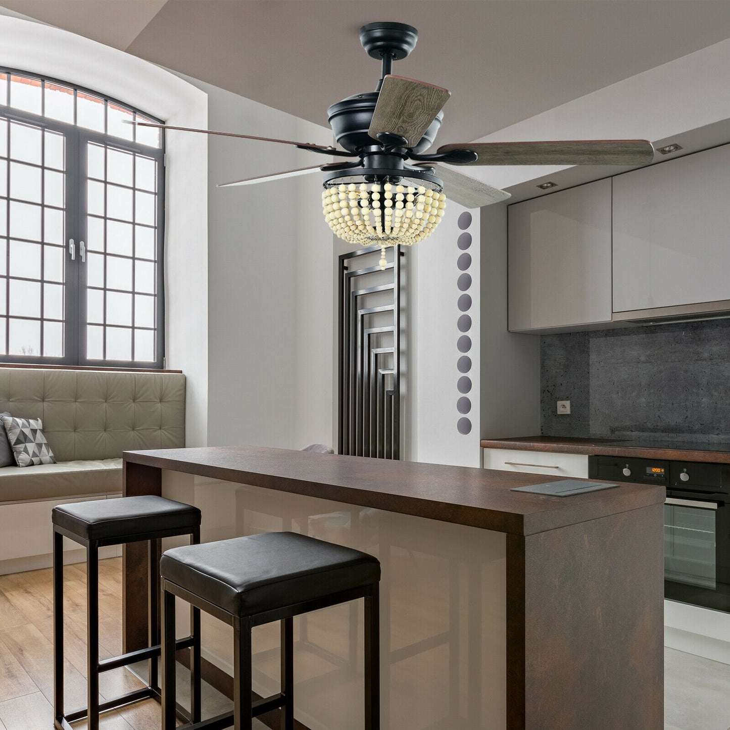 52 Inch Retro Ceiling Fan Light with Reversible Blades Remote Control-Black Kids Crystal