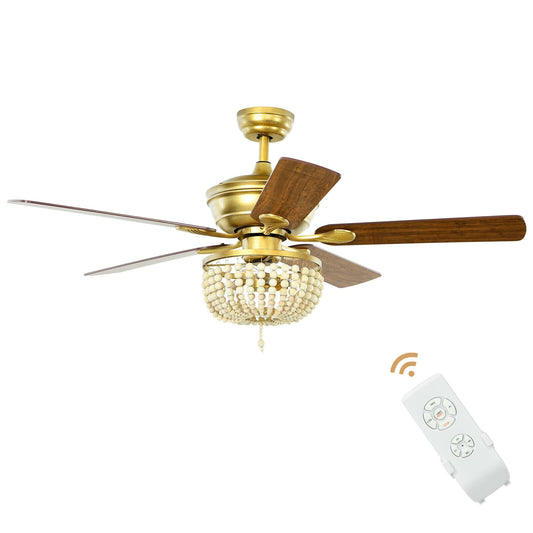 52 Inch Retro Ceiling Fan Light with Reversible Blades Remote Control-Golden Kids Crystal