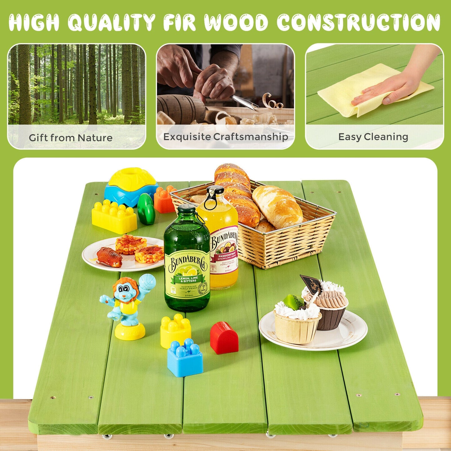 3-in-1 Outdoor Wooden Kids Water Sand Table with Play Boxes Kids Crystal