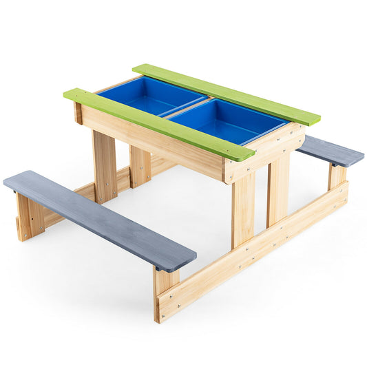 3-in-1 Outdoor Wooden Kids Water Sand Table with Play Boxes Kids Crystal
