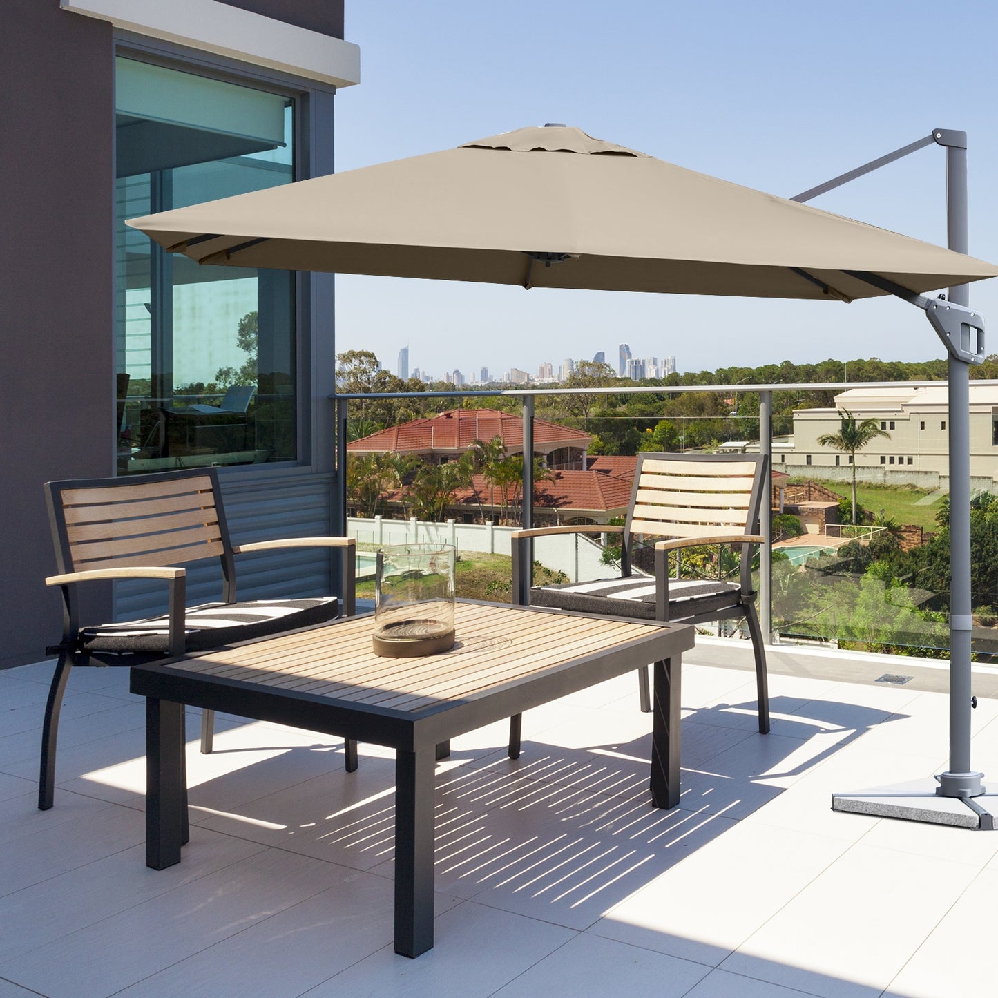10 x 10 Feet Patio Offset Cantilever Umbrella with Aluminum 360-degree Rotation Tilt-Coffee Kids Crystal