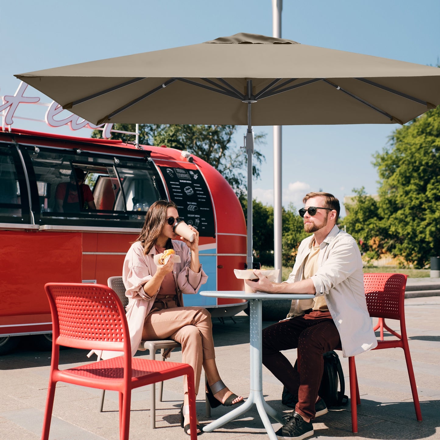 10 x 10 Feet Patio Offset Cantilever Umbrella with Aluminum 360-degree Rotation Tilt-Coffee Kids Crystal
