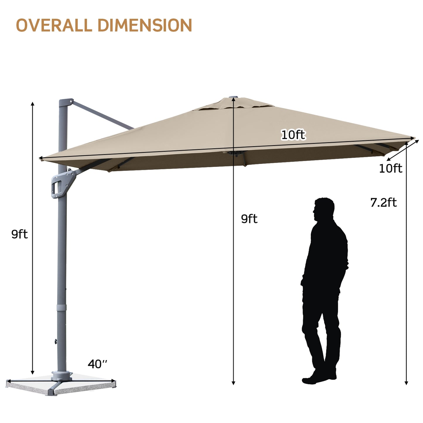10 x 10 Feet Patio Offset Cantilever Umbrella with Aluminum 360-degree Rotation Tilt-Coffee Kids Crystal