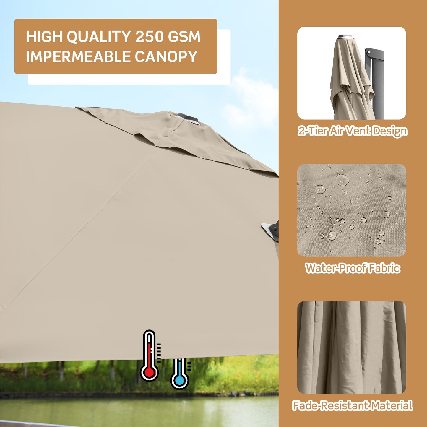 10 x 10 Feet Patio Offset Cantilever Umbrella with Aluminum 360-degree Rotation Tilt-Coffee Kids Crystal