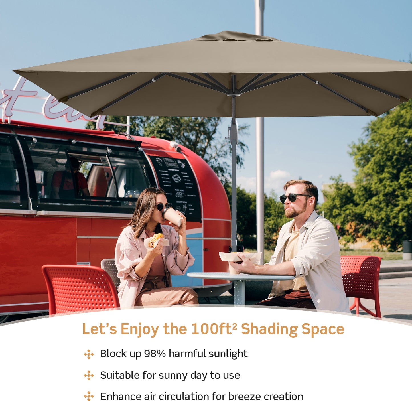 10 x 10 Feet Patio Offset Cantilever Umbrella with Aluminum 360-degree Rotation Tilt-Coffee Kids Crystal
