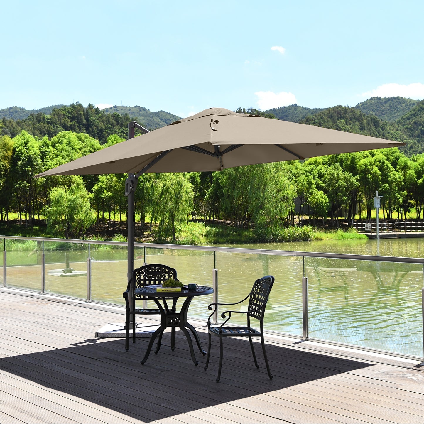 10 x 10 Feet Patio Offset Cantilever Umbrella with Aluminum 360-degree Rotation Tilt-Coffee Kids Crystal