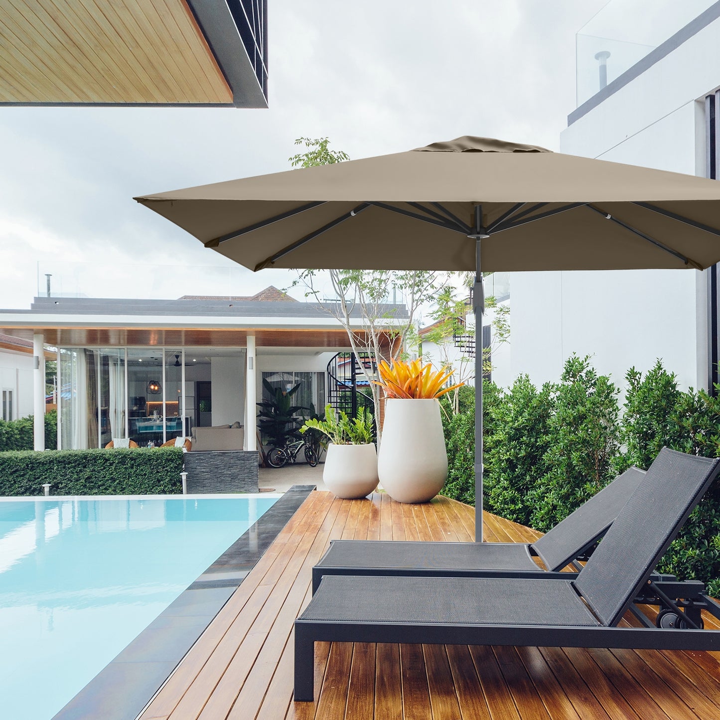 10 x 10 Feet Patio Offset Cantilever Umbrella with Aluminum 360-degree Rotation Tilt-Coffee Kids Crystal