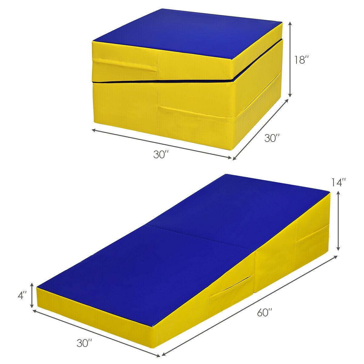 Folding Incline Mat Slope Cheese Gymnastics Gym Exercise Yellow Kids Crystal