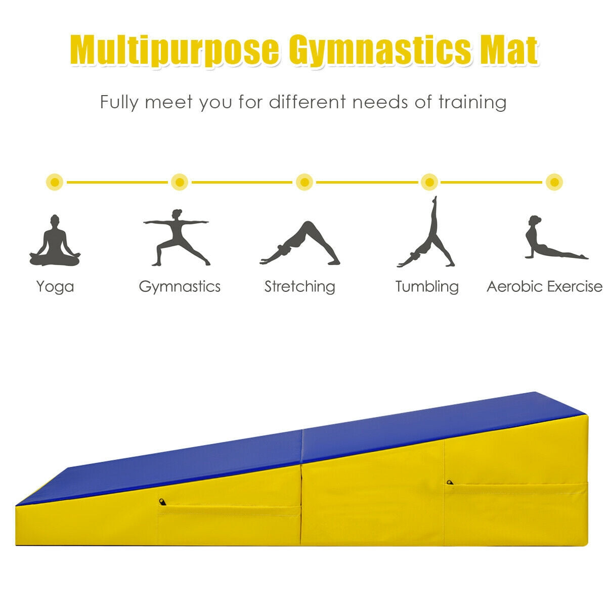 Folding Incline Mat Slope Cheese Gymnastics Gym Exercise Yellow Kids Crystal