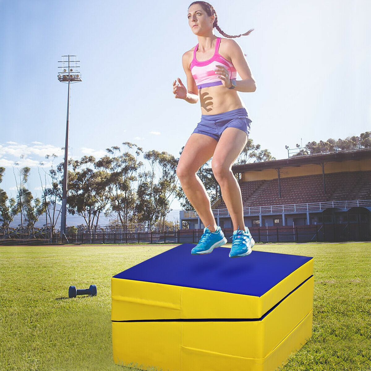 Folding Incline Mat Slope Cheese Gymnastics Gym Exercise Yellow Kids Crystal