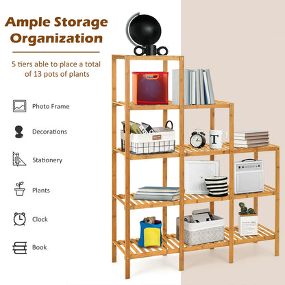 Multifunctional Bamboo Plant Shelf Display Organizer