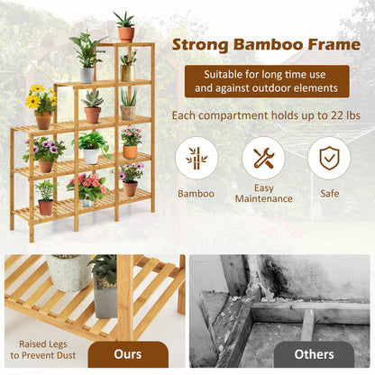 Multifunctional Bamboo Plant Shelf Display Organizer
