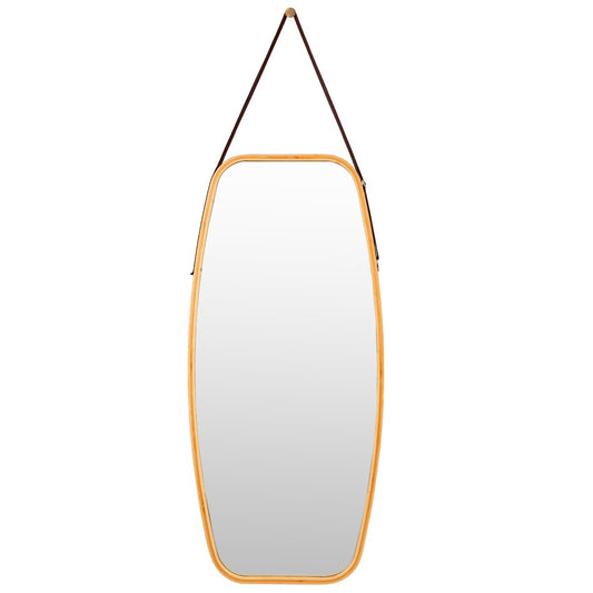 Modern Wall Mirror with Bamboo Frame and Adjustable Leather Strap Kids Crystal