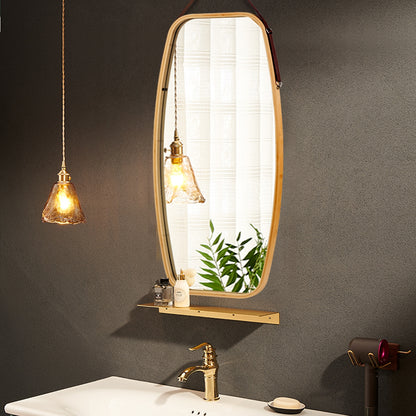 Modern Wall Mirror with Bamboo Frame and Adjustable Leather Strap