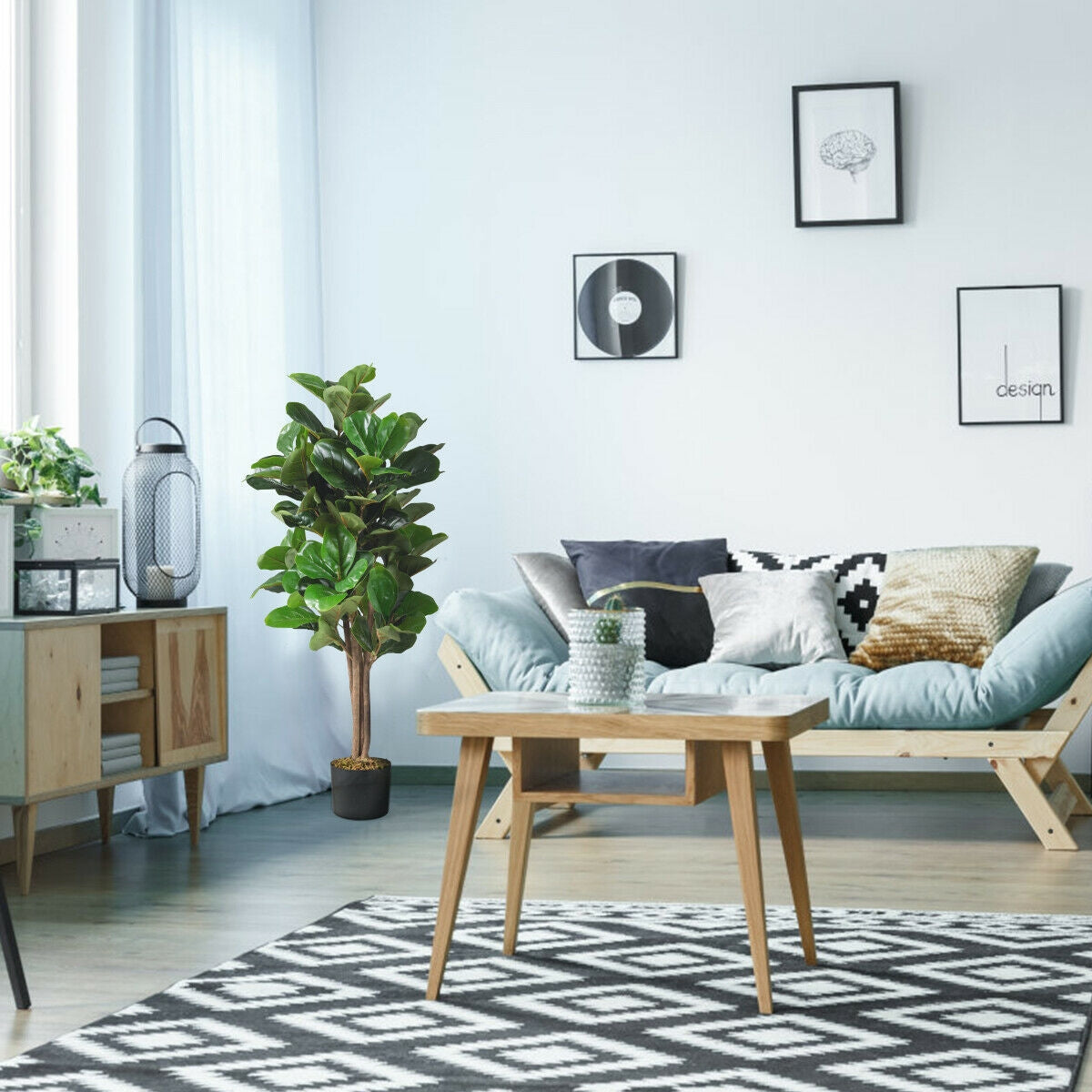 4 Feet Artificial Fiddle Leaf Fig Tree Decorative Planter Kids Crystal