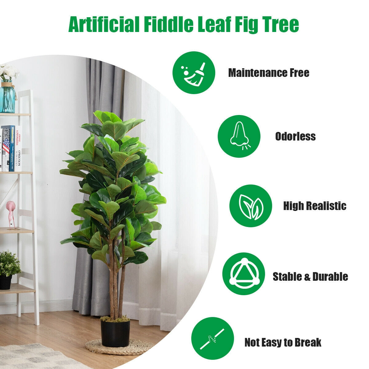 4 Feet Artificial Fiddle Leaf Fig Tree Decorative Planter Kids Crystal