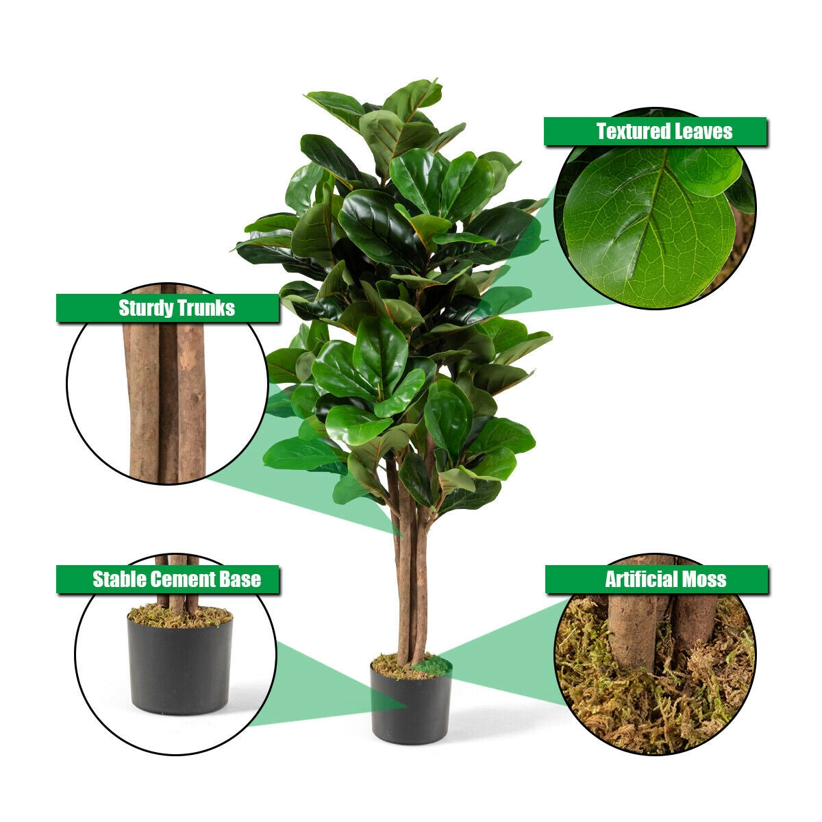 4 Feet Artificial Fiddle Leaf Fig Tree Decorative Planter Kids Crystal