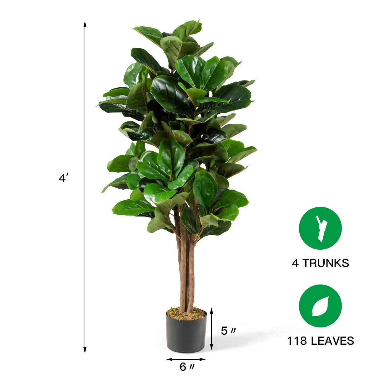 4 Feet Artificial Fiddle Leaf Fig Tree Decorative Planter Kids Crystal