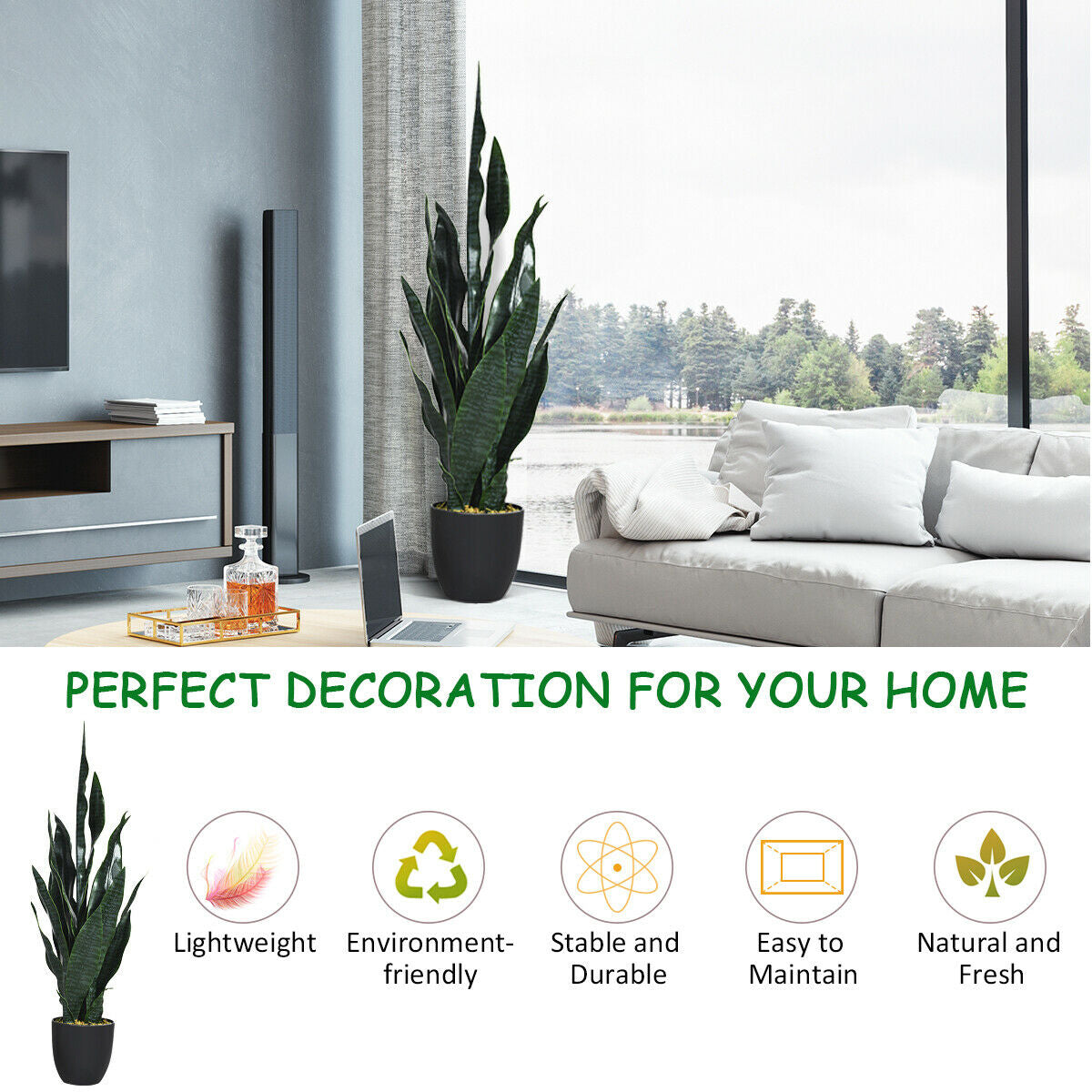 35.5 Inch  Indoor-Outdoor Artificial Fake Snake Plant Kids Crystal