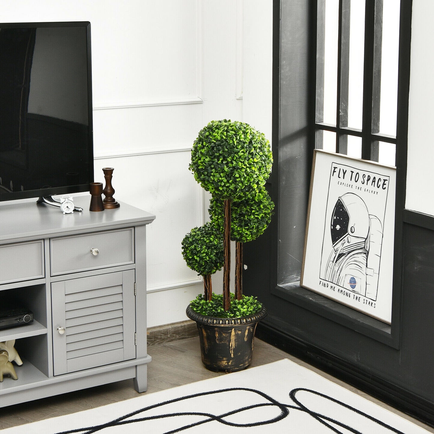 36-Inch Artificial Topiary Triple Ball Tree for Indoor and Outdoor Kids Crystal