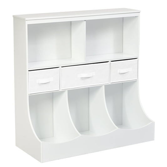 Freestanding Combo Cubby Bin Storage Organizer Unit W/3 Baskets-White Kids Crystal