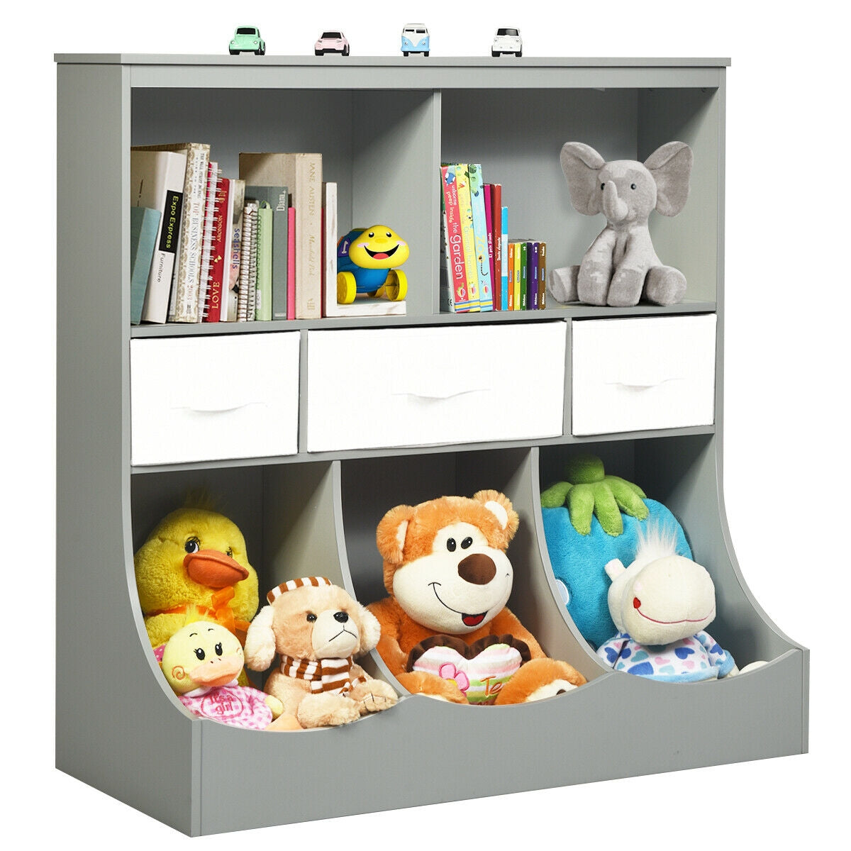 Freestanding Combo Cubby Bin Storage Organizer Unit W/3 Baskets-Gray Kids Crystal