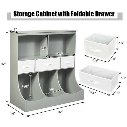 Freestanding Combo Cubby Bin Storage Organizer Unit W/3 Baskets-Gray