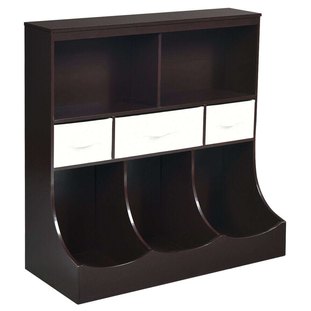 Freestanding Combo Cubby Bin Storage Organizer Unit W/3 Baskets-Brown Kids Crystal