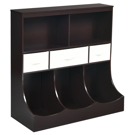 Freestanding Combo Cubby Bin Storage Organizer Unit W/3 Baskets-Brown Kids Crystal