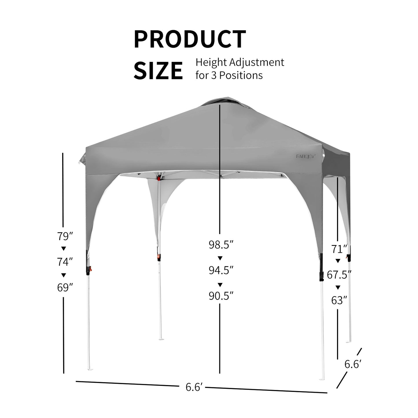 6.6 x 6.6 FT Pop Up Height Adjustable Canopy Tent with Roller Bag-Gray Kids Crystal